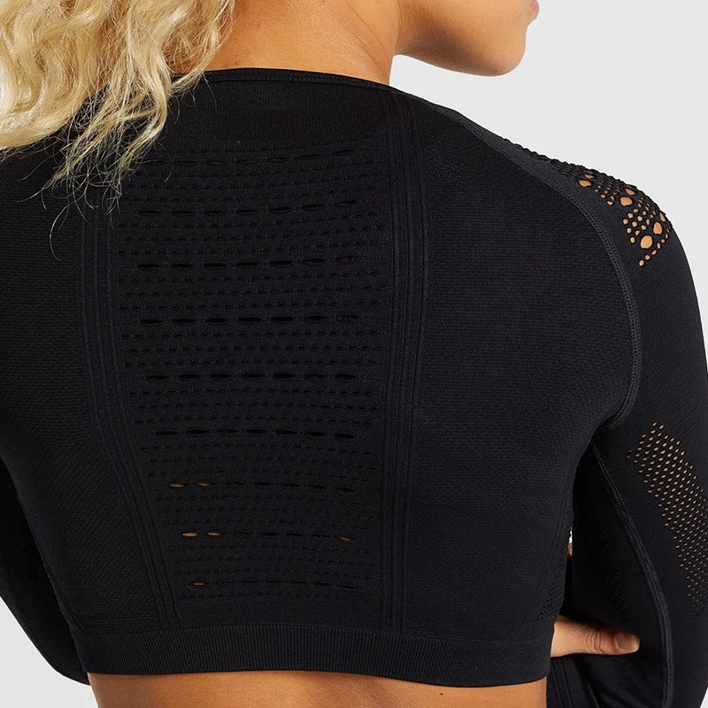 

SALSPOR Women Fitness Top T-Shirt O-Neck Long Sleeve Mesh Workout T-Shirt Female Casual Solid Elastic Force T-Shirts Feminine