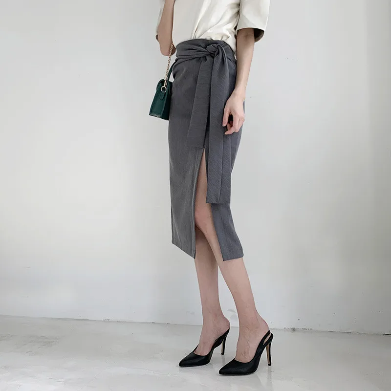 

Jupe Femme Korean Chic Style Elegant Side Split High Waist Bandage Skirt Autumn Winter Woman Bodycon Skirts Sexy Slim 2020 New