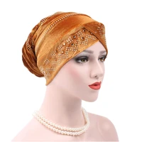 muslim turban hat women shiny gold velvet hot rhinestone toecap hat fashion confinement folding pillow hat muslim clothing new