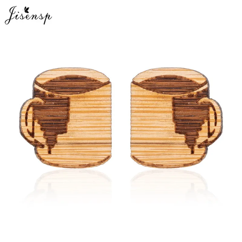 Jisensp Vintage Design Cute Cup Wood Earrings Fashion Jewelry for Women Unique Coffee Stud Gift | Украшения и аксессуары