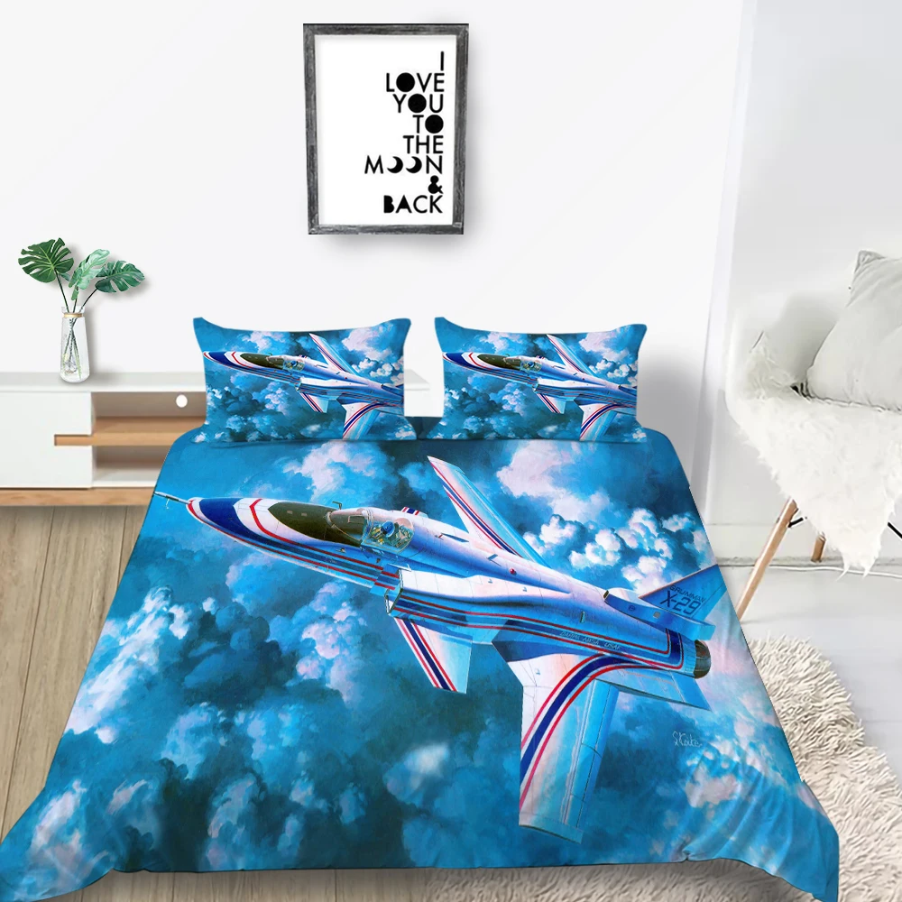 Blue Sky Bedding Set Aircraft Cool Fashionable 3D Duvet Cover Boys Queen King Twin Full Single Double Unique Design Bed Set