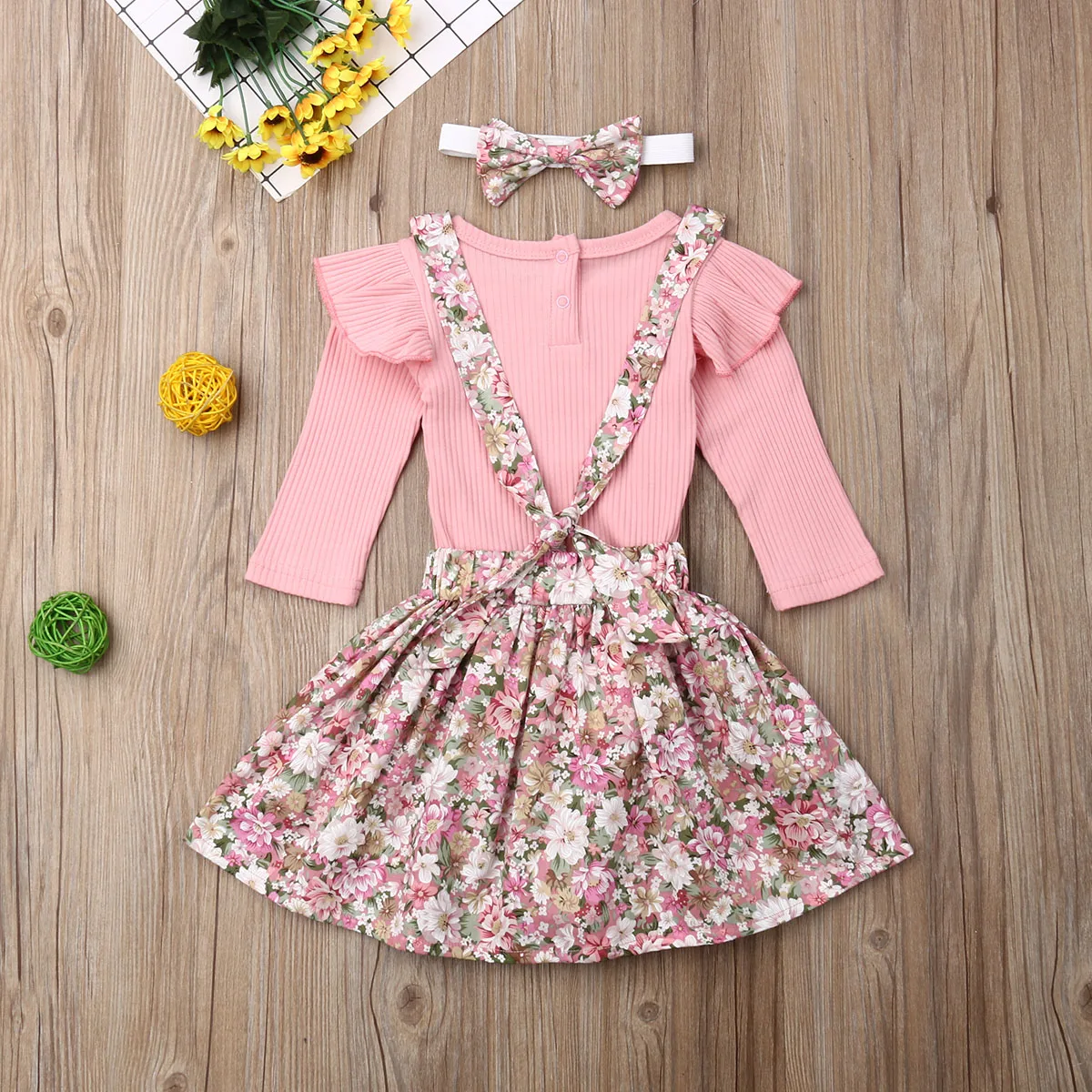 Комплект одежды для новорожденных девочек 0-24 мес. с цветочным рисунком осенние