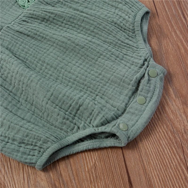 

0-12M Newborn Baby Girls Romper Sleeveless Lace Button Cotton Linen Romper Infant Girl Jumpsuit Headband Toddler Clothes Outfits