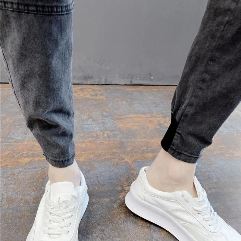 

Summer Mens Casual Elastic Waist Joggers Denim Pencil Pants Hip Hop Jean Harem Pants Streetwear Ankle Length Man Jeans Plus Size