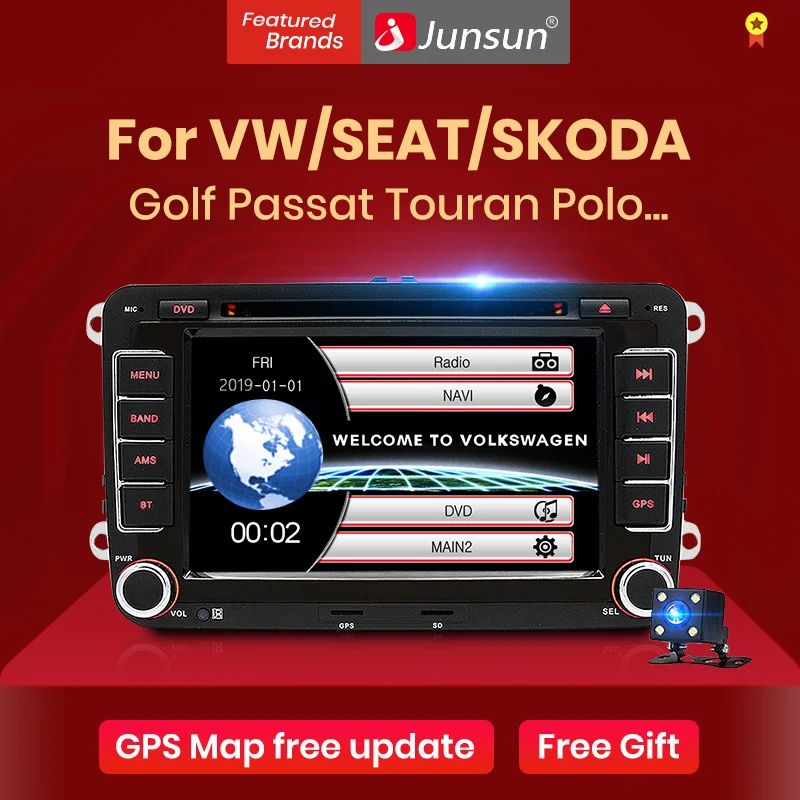 Junsun 2 din Автомобильный Радио мультимедийный плеер gps для Volkswagen VW golf passat b6 туристическое поло седан TIGUAN JETTA Android DVD