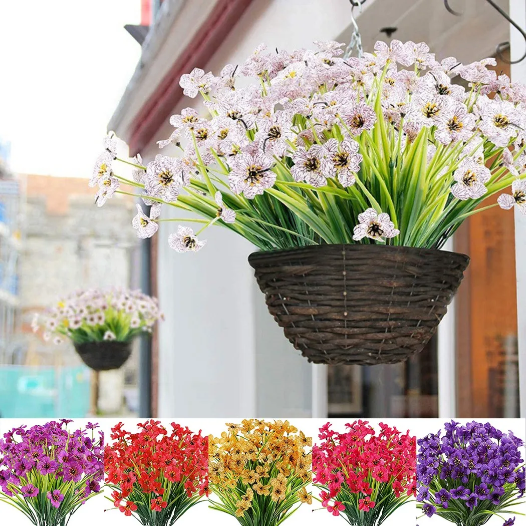 

6 Bunches White Red Purple, Dark Purple Yellow Dark Pink Of Artificial Flowers Outdoor UV Resistant Fake Plastic Plants Garden
