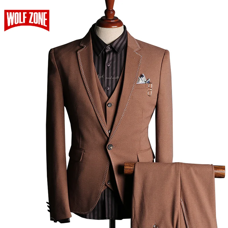 

2020 мужской свадебный костюм для жениха, строгие костюмы, Модный повседневный деловой костюм из трех предметов (пиджак + жилет + брюки), большо...