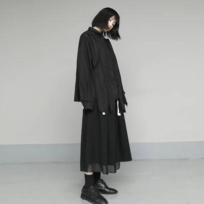 Женская рубашка темно-японского стиля с кисточками и длинным рукавом весна-осень