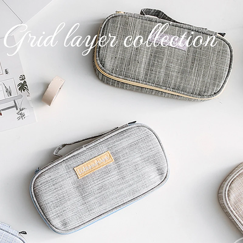 

New Cotton and Linen Pencil Case Big Capacity Pencil Box Portable Layered Storage Bag Estuche Escolar School Supplies Stationery
