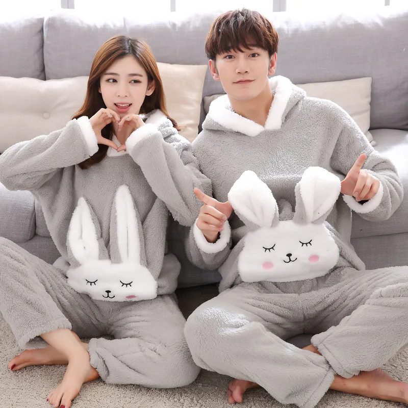 Closed eye rabbit Унисекс, Пижама для взрослых и пар, женская зимняя теплая мягкая бархатная одежда для сна, Фланелевая пижама, комплект с животными, мультяшная панда, милая домашняя одежда - Цвет: Closed eye rabbit