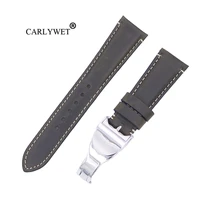 carlywet 22mm wholesale durable genuine leather wrist watchband strap belt loops band bracelets for iwc tudor breitling