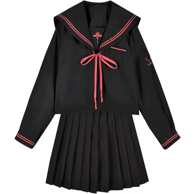

Hot Schoolgirl Uniforms Dark Devil Embroidery Jk Sets Japanese School Uniform Cosplay Student Collage Sailor Suit Female BLACK