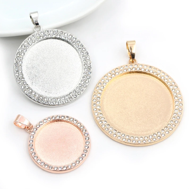 

5pcs 20 25 30mm Inner Size Rhodium Rose Gold KC Gold Plated Transparent Rhinestone Blank Cabochon Base Setting Charms Pendant