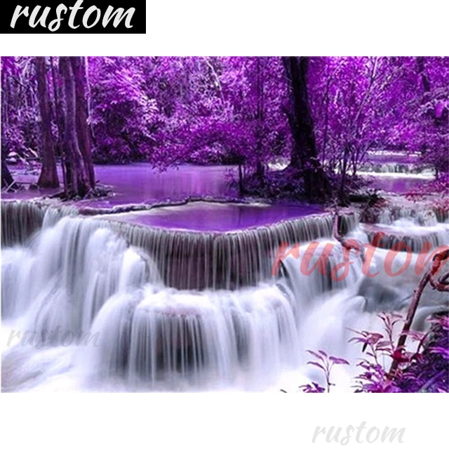 

Rustom Mosaic Art Picture of Rhinestones 5D DIY Diamond Painting Landscape Waterfall Cross Stitch Kit Full Drill Embroidery Home