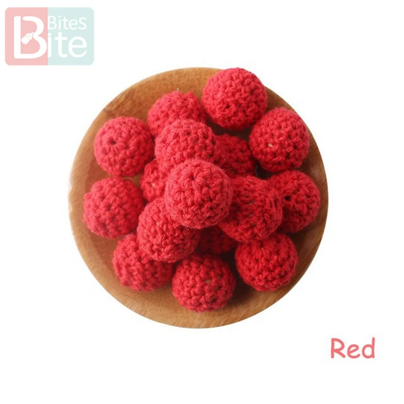 Red Кусачки 20шт 20 мм деревянное вязание крючком детский Прорезыватель вязаные бусины пустые DIY цепочка для прорезывания зубов подарки Детские товары Bpa бесплатно - Цвет: Red