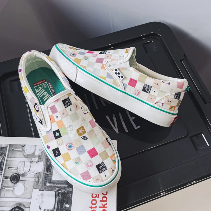 

Мужские парусиновые туфли, Вулканизированная подошва, лоферы, без застежки, плоская подошва, Повседневная простая Классическая обувь, клет...