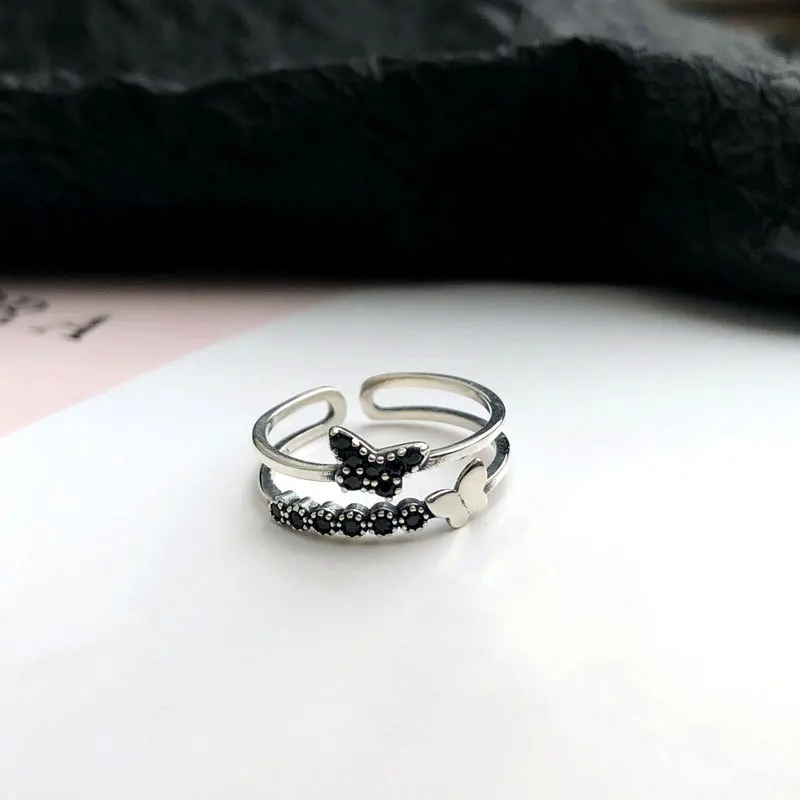 

YC3426R S925 Sterling Silver Double-Layer Design Butterfly Zircon Adjustable Ring Girlfriend Gifts Party Woman Jewelry Ring 2021