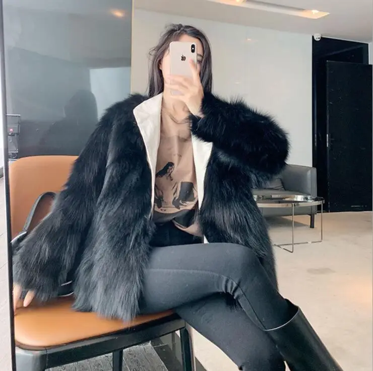 Suit collar fur leather coats womens warm black loose faux mink fur leather jackets women autumn clothes winter thicken fashion