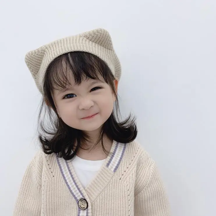 Зима 2019 милые вязаные шапки с кошачьими ушками и хвостом для маленьких девочек 2-6