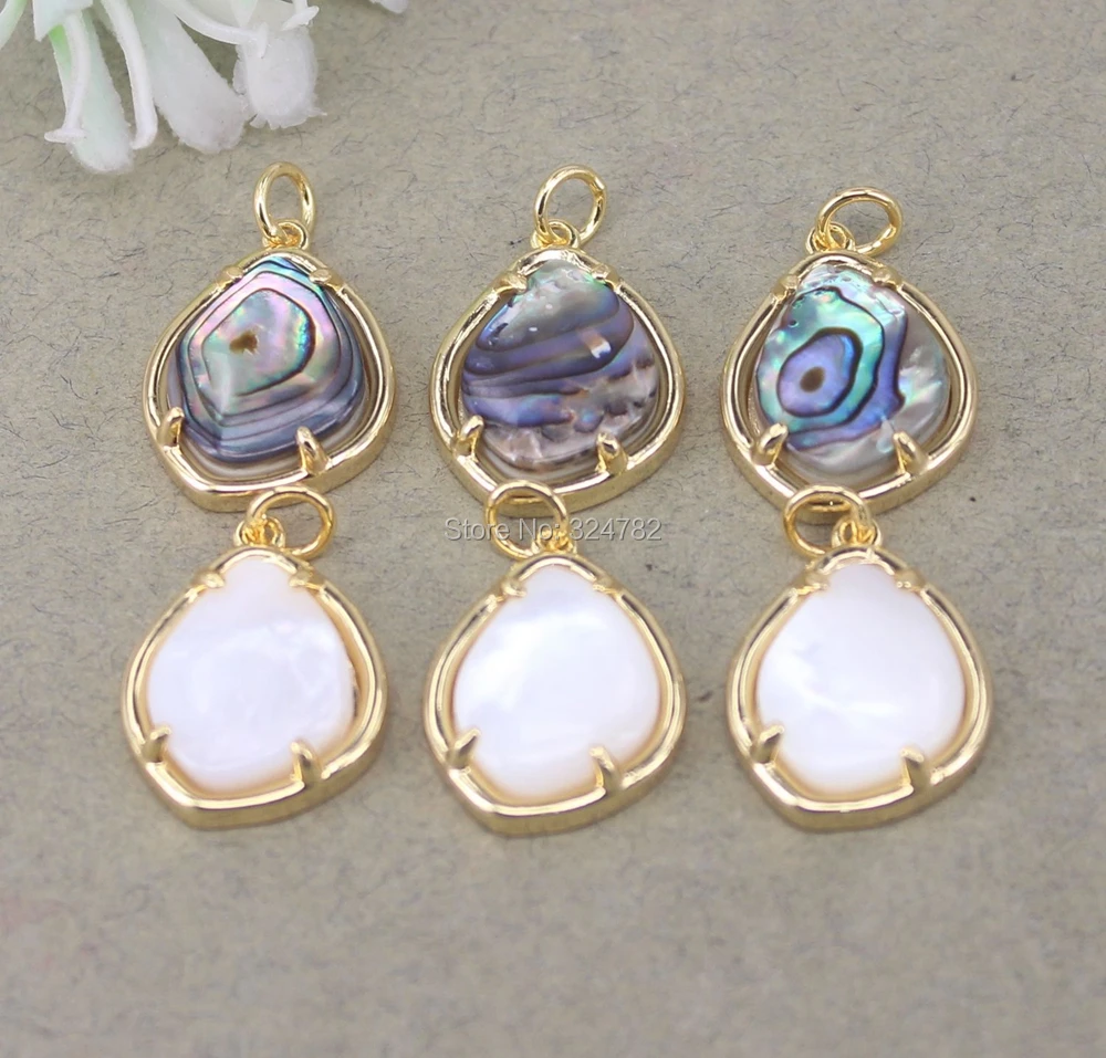 5pcs Dark Silver Gold Metal Natural Abalone Shell / Pearl Pendant For DIY Making Jewelry | Украшения и аксессуары