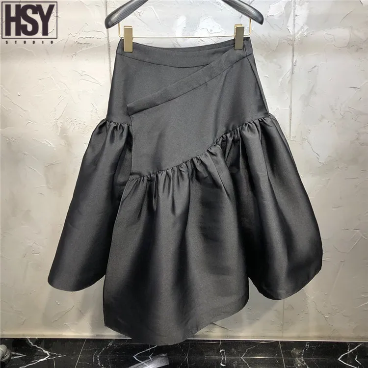 【HSY】2019 осень зима новые женские черные Асимметричные подол широкий тип