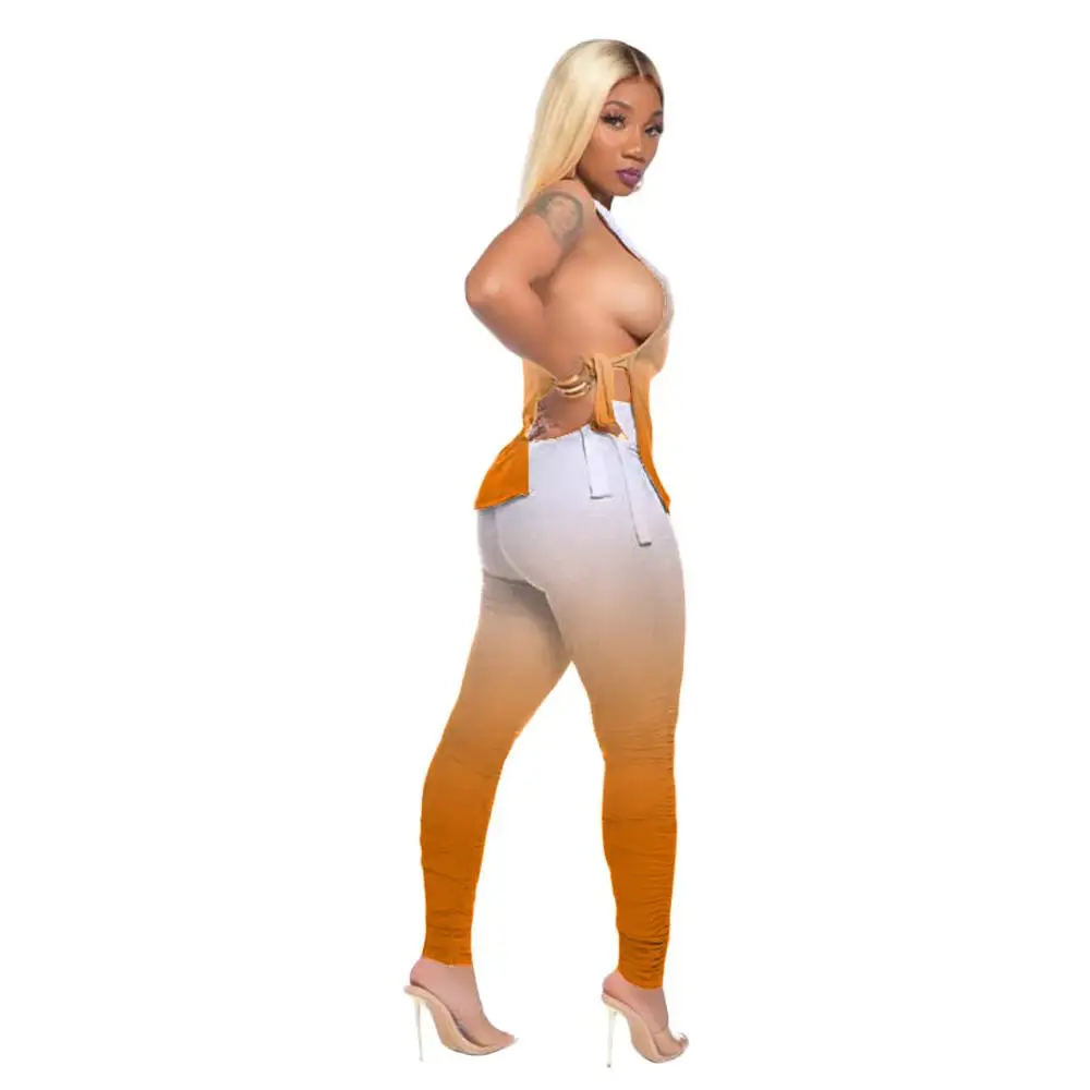 Сексуальный градиентный Женский комплект, комплект из двух предметов, спортивный костюм, повседневный Свободный укороченный топ, комплект ... от AliExpress WW