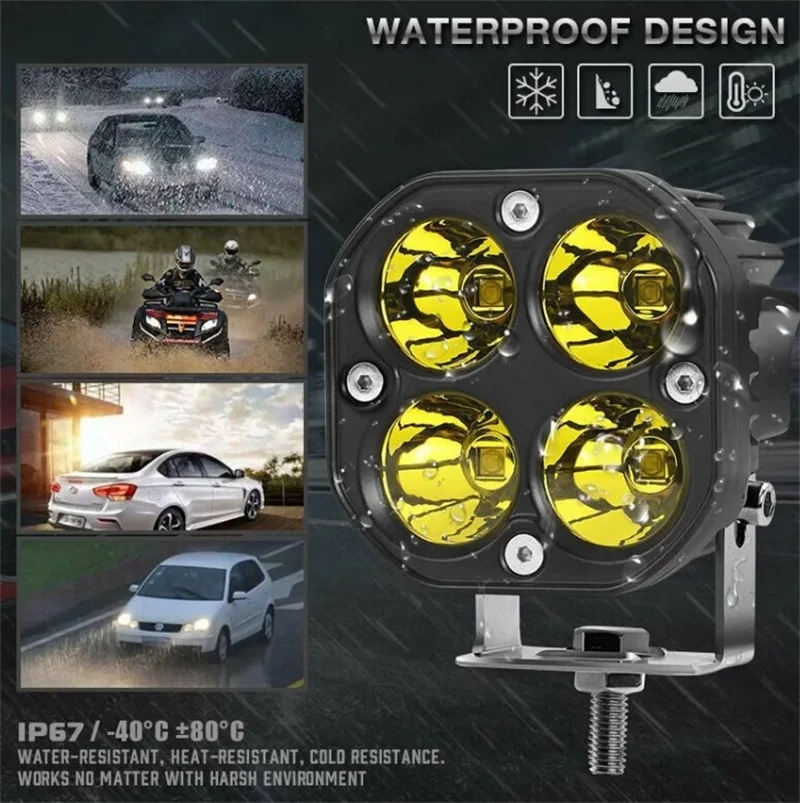 

3 In Yellow LED Work Light Strip Pod Spotlight Driving Fog Off-road ATV Light Working Lamp 12V 24V Headlight for Car Motorcycle