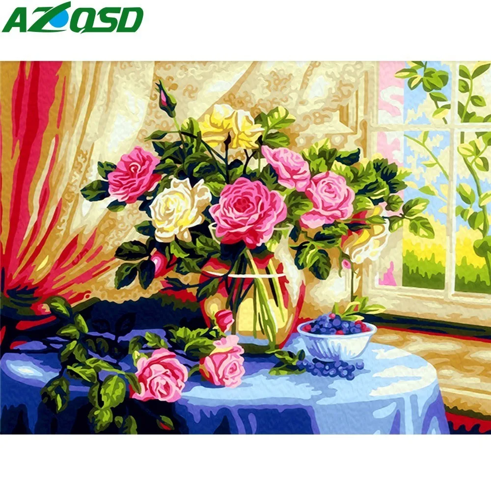 

AZQSD Diamond Mosaic Flower Home Decoration 5D Diy Full Square Diamond Embroidery Needlework Cross Stitch Diamond Painting Gift