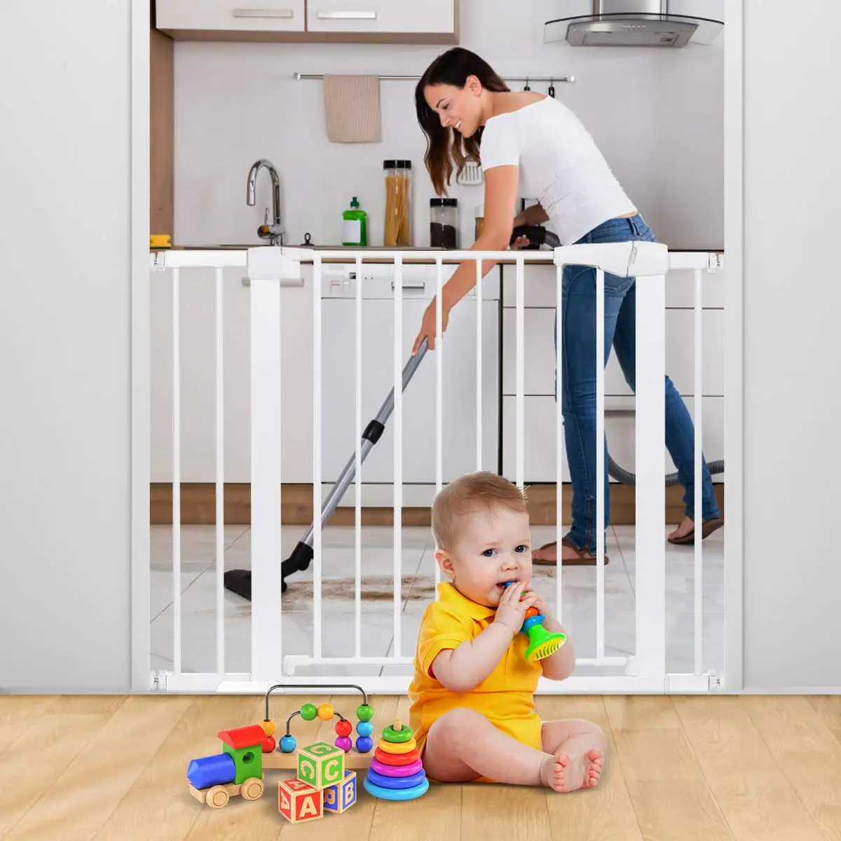 

Adjustable Baby Safety Door Gate Pet Dog Cat Fence Stair Door Metal High Strength Iron Gate For Kids Safety
