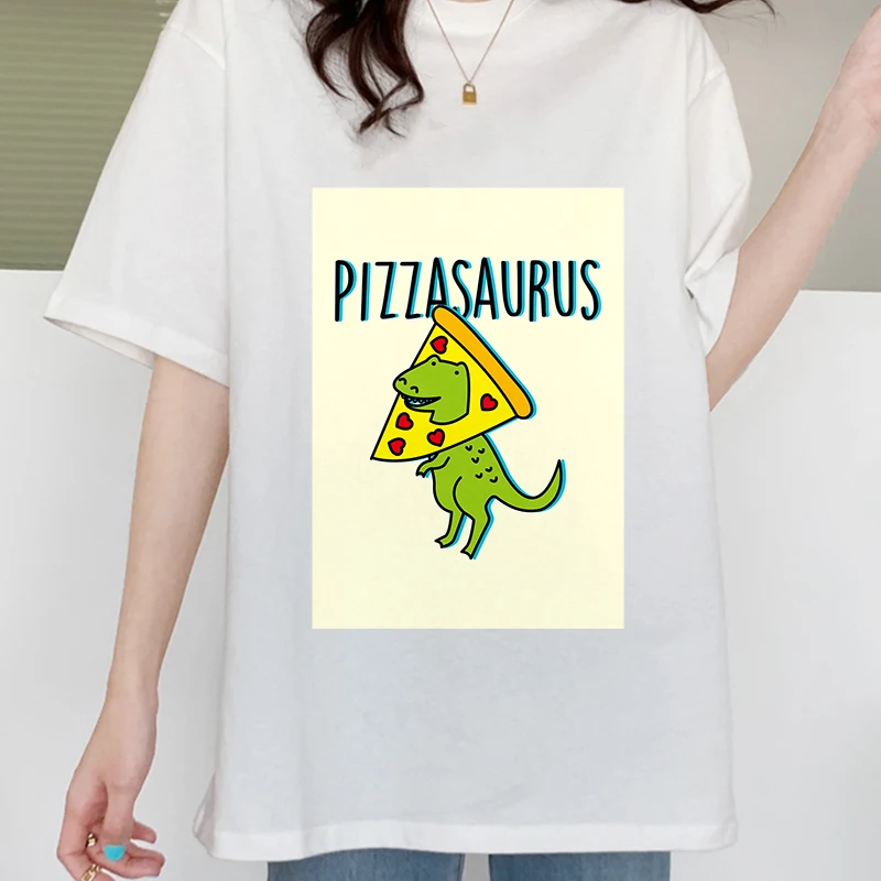 

Pizza Saurus Woman T-shirts Funny Military Korean Clothes Snowy White Man Women Tops men's White t-shirt Koszulka Damska