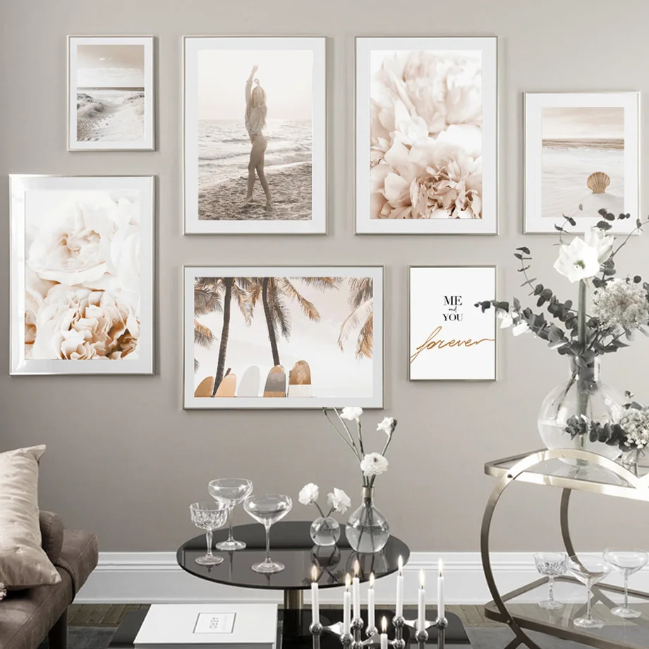 

Coconut Tree Peony Flower Sea Beach Shell Wall Art Canvas Painting Nordic Posters And Prints Wall Pictures For Living Room Decor