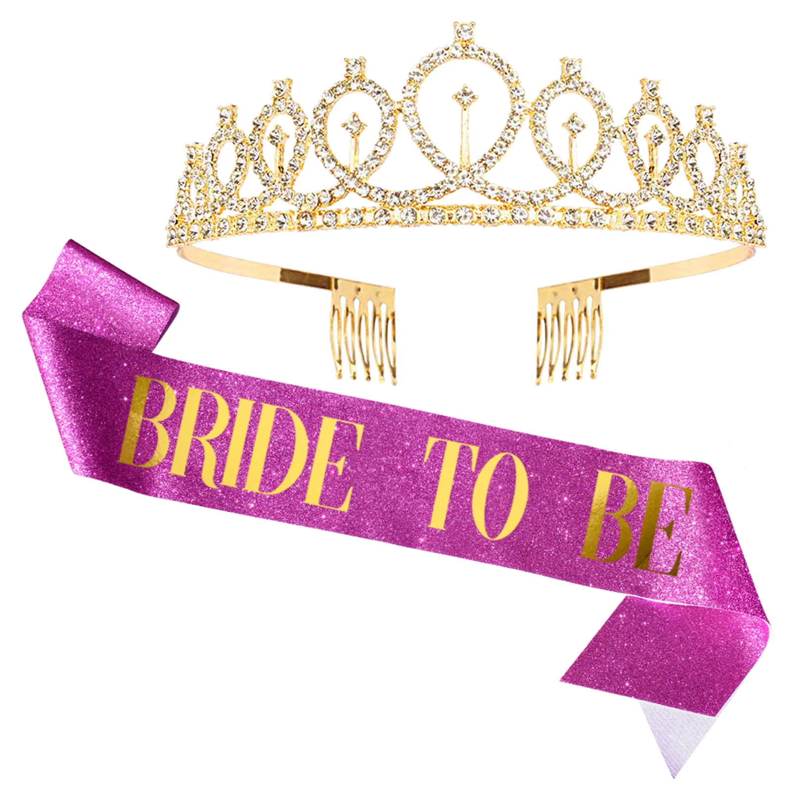 

Bridal Shower Supplies Rhinestone Crown Tiara Headband and Glitter Bride to Be Sash for Bachelorette Party Decorations