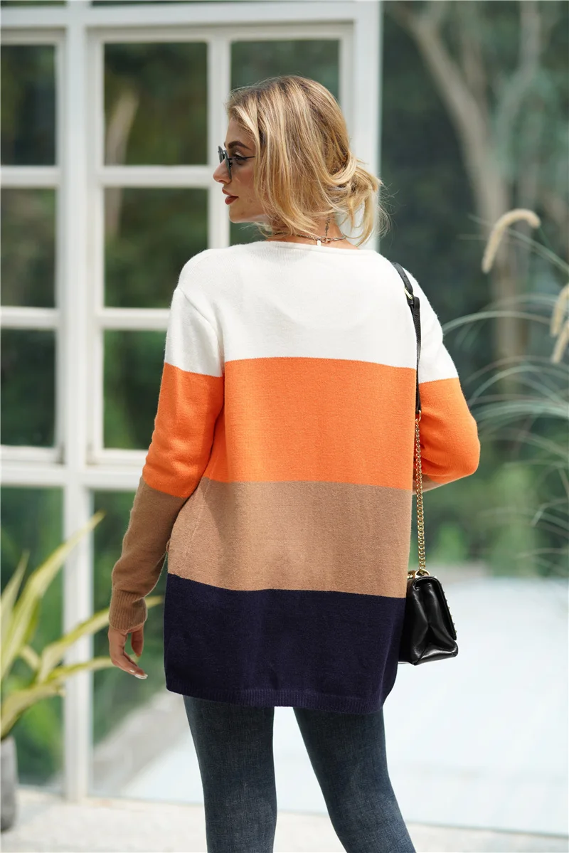 Fitshinling пэчворк карман Бохо длинный женский кардиган Осень Зима Тонкий вязаный