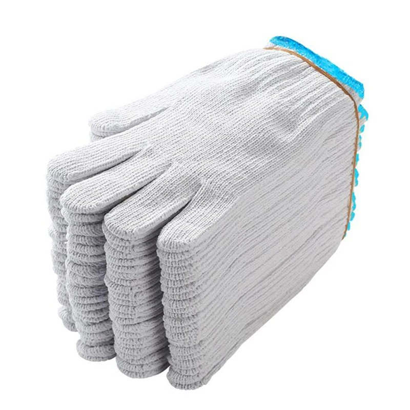 

White Wear-Resistant Gloves Material Cotton Yarn Working Mitten For Household Repair Clean And Hygienic 6 /12 Pairs