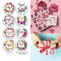 500pcsroll 1 inch floral thank you sticker for party envelope gift baking packaging seal label decoration stationery stickers