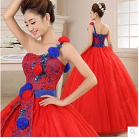 spaghetti strap off shoulder quinceanera dresses 3d rose flowers puffy ball gown red tulle court train sweet 16 birthday party