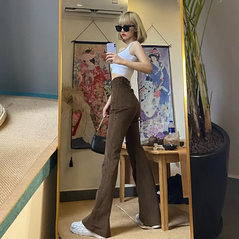 Korean Fashion Woman Jeans Loose Casual Wide-leg Highwaist Jeans Brown Female Streetwear Spring and Autumn Trousers