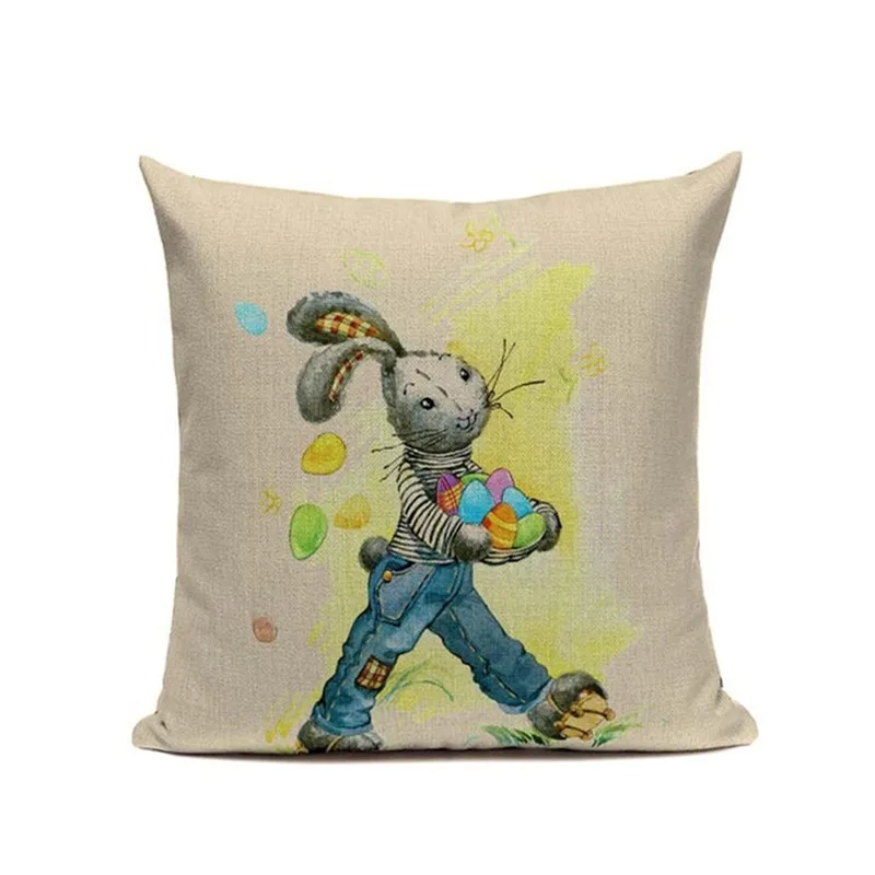 Симпатичный кролик Кролик наволочка с пасхальными цветными яйцами домашняя