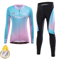 women cycling set pro team winter thermal fleece riding bicycle clothing long sleeve outdoor mountain bike jersey pants mtb wear