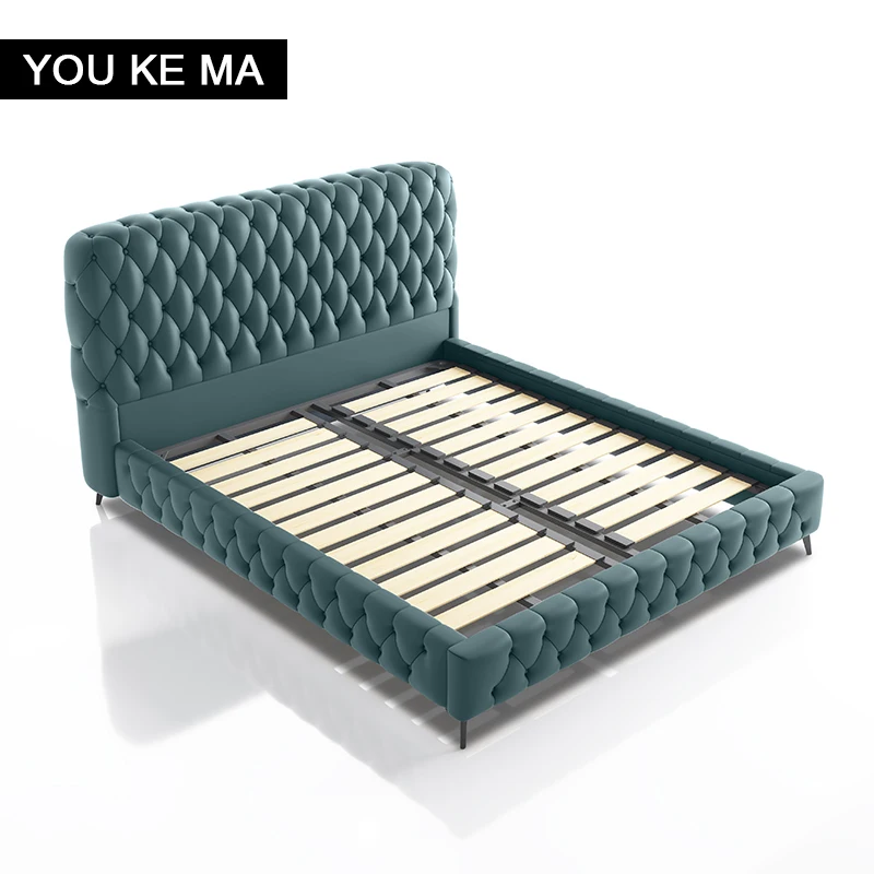 

Italian light luxury leather bed Villa master bedroom 1.8 m double bed modern minimalist bedroom pull soft bed marriage bed