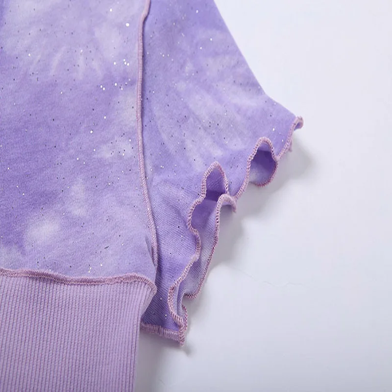 

CN Summer T Shirt Women 2021 Korean O Neck Short Sleeve Patchwork Women's Top Skinny Showing Belly Button Tie Dye T Shirt