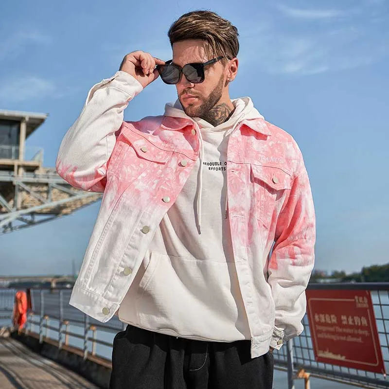 

Hip Hop Gradient Color Denim Jacket Coats Men Harakuju Classic Cotton Jeans Tops For Male Plus Size 6XL