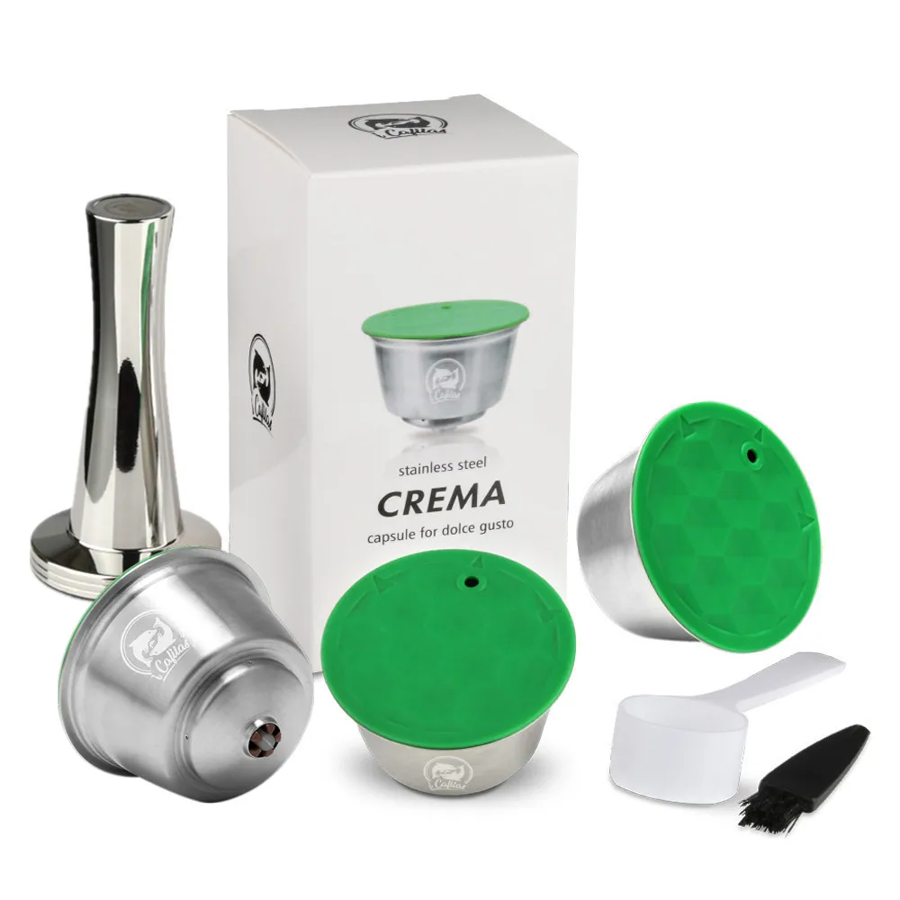 ICafilas Нержавеющая сталь Crema Кофе фильтры для Nescafe Dolce Gusto многоразового пользования многоразового Dolci густо Кофе капсула Pod корзины - Цвет: 3 Capsules 1 Tamper