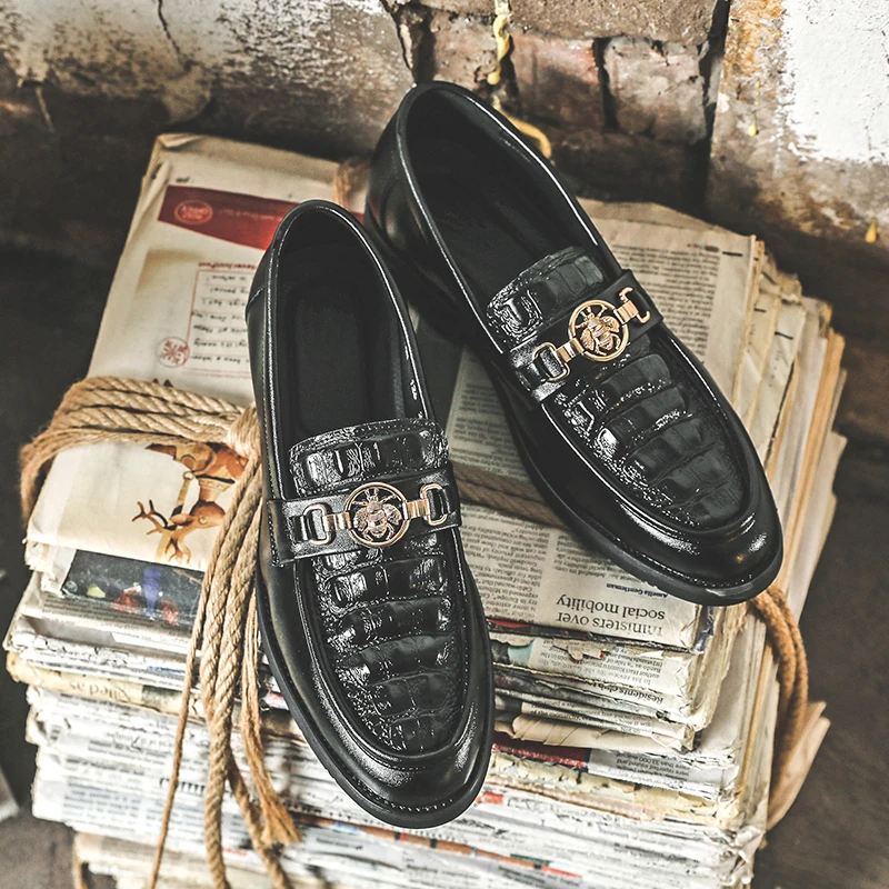 

Designers Crocodile Pattern Loafers for Men Slip on Casual Boat Shoes Men Moccasin Homme Leisure Party Dress Shoes for Men