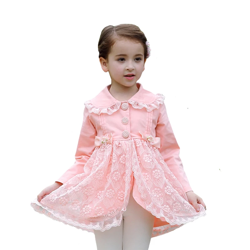 Пальто детское весенне-осеннее с длинным рукавом и цветочным кружевом на возраст