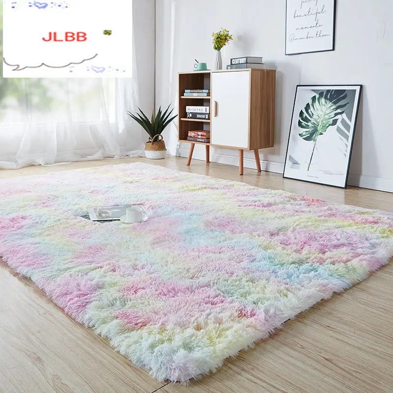 

Rainbow carpet gradient tie-dye plush rug living room coffee table pad carpet bedroom bedside bay window rug baby crawling mats