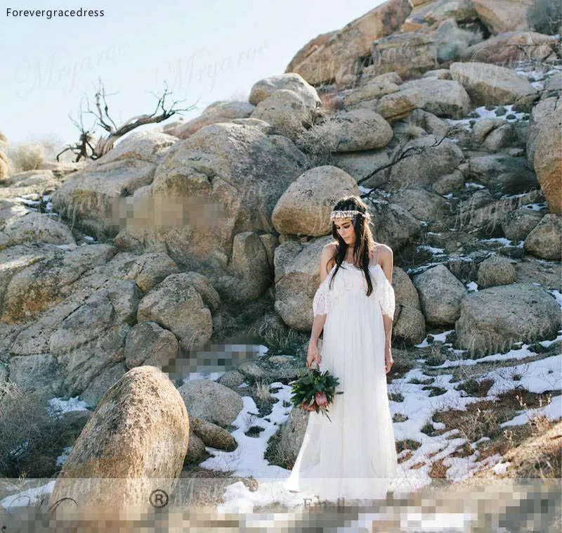 Новый дизайн богемное пляжное кружевное шифоновое свадебное платье длинное в