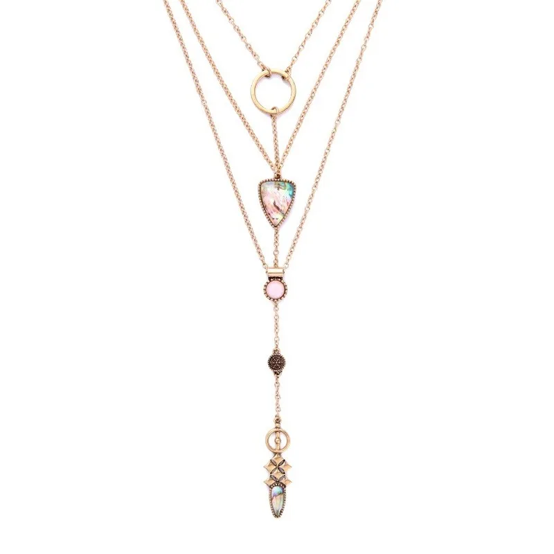 Многослойное простое ожерелье с подвеской из камня в виде раковины для девушек