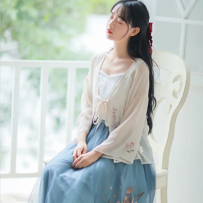 

Summer Jacket Women Sun-Proof Clothing Fashion Chinese Style Women's Shawl Chiffon Blouse Beach Girls Shirt Tops Thin