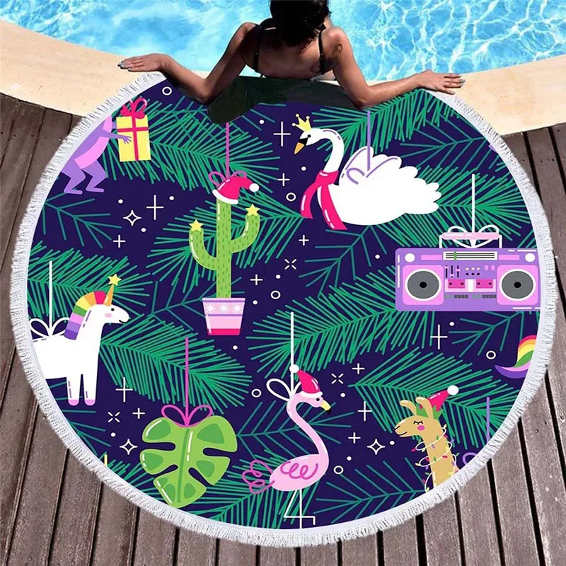 

Spring Summer 3D Printed Cactus Plants Tapestry Tassels Red Flowers Pineapple Round Beach Towel Serviette De Plage Beach Mat 150